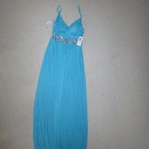 B Darlin Blue Spaghetti Strap Embellished Gown 5-6